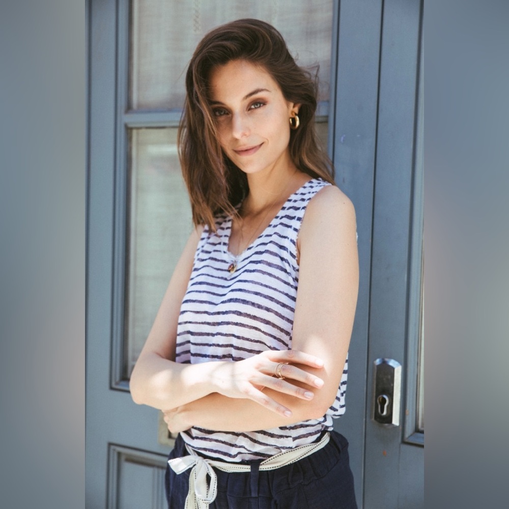 Nina Kendosa Paris Kylian Linen blend tank top raw edges navy white stripe